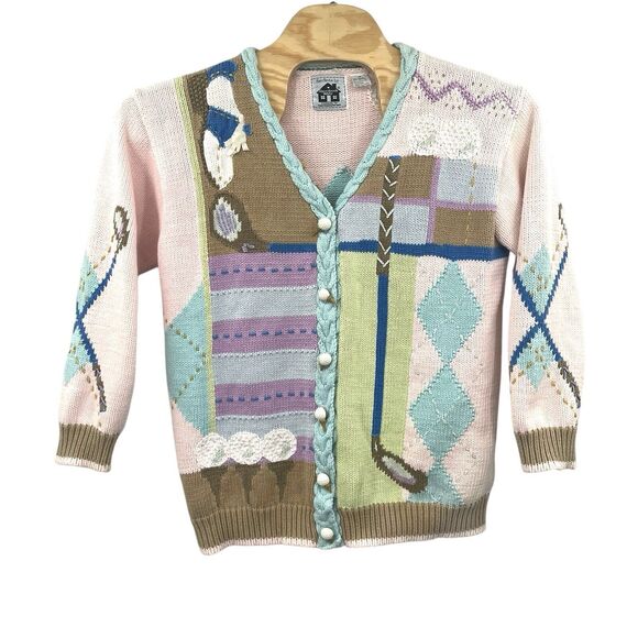 Storybook Knits Sweaters - Storybook Knits Women's Cardigan Sweater Golf Novelty Argyle Button Colorful 1X